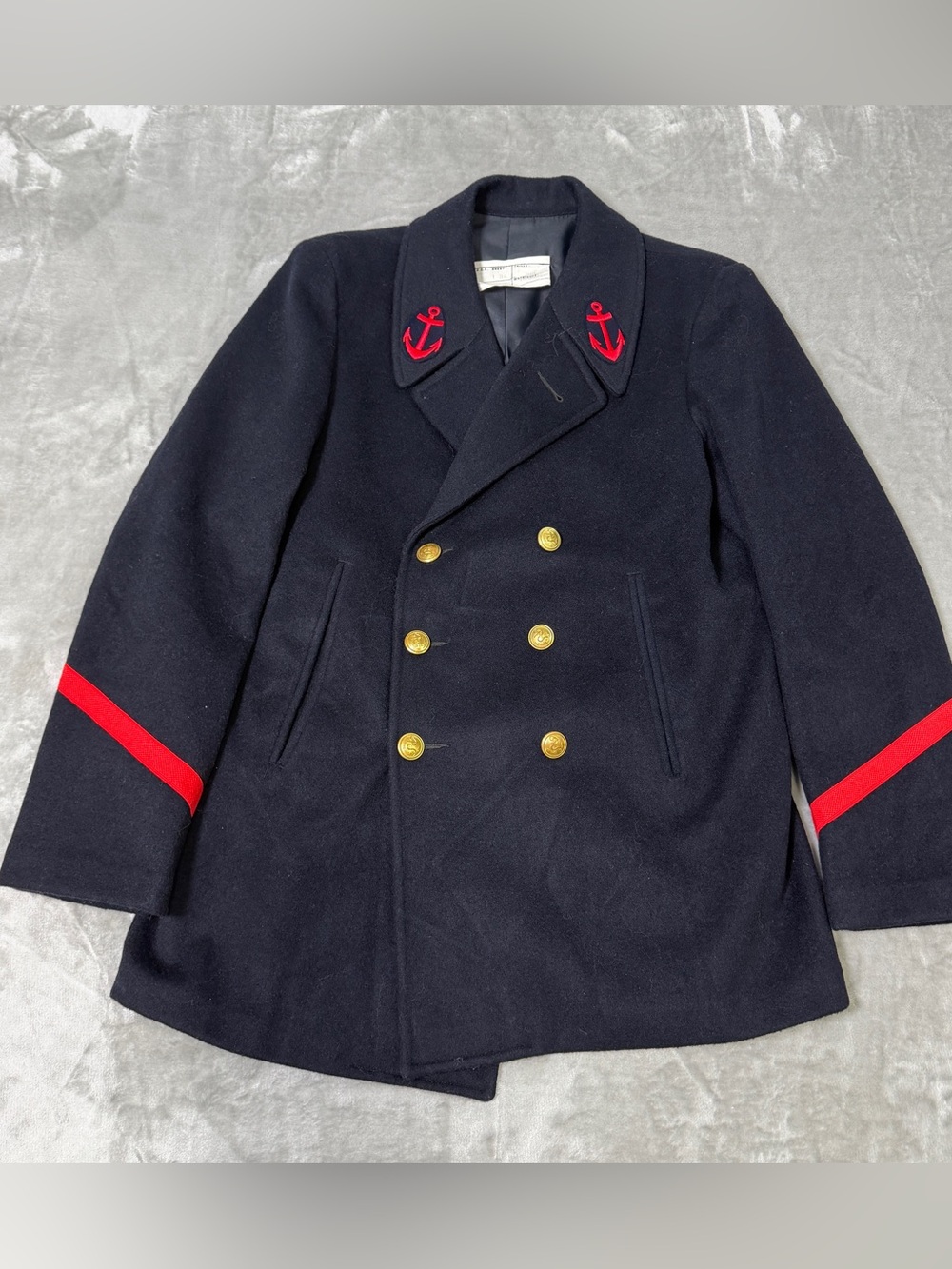 French Marine Nationale Navy Wool Peacoat Double-Breasted Anchors Men's Medium